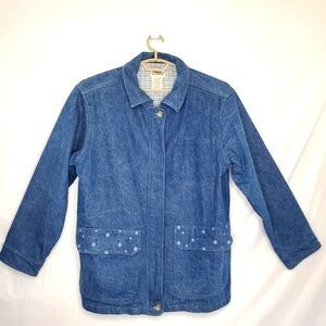 Northern Reflections Lined Denim Jacket Large Vintage Cotton Embroidered Western